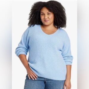 Ava & Viv Women's Light Blue V Neck Pullover Sweater Size XXL